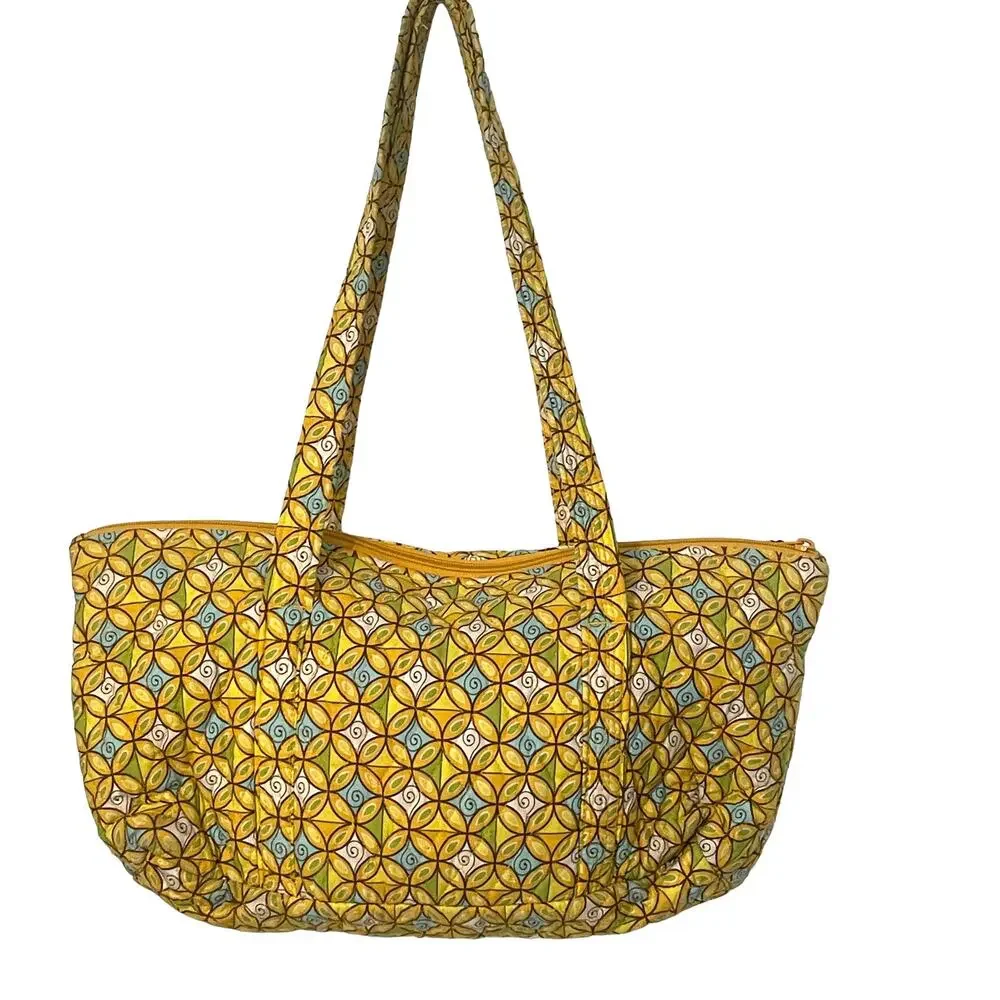 She's Got Baggage Yellow Print Quilted Bag Floral Tote Handbag Purse